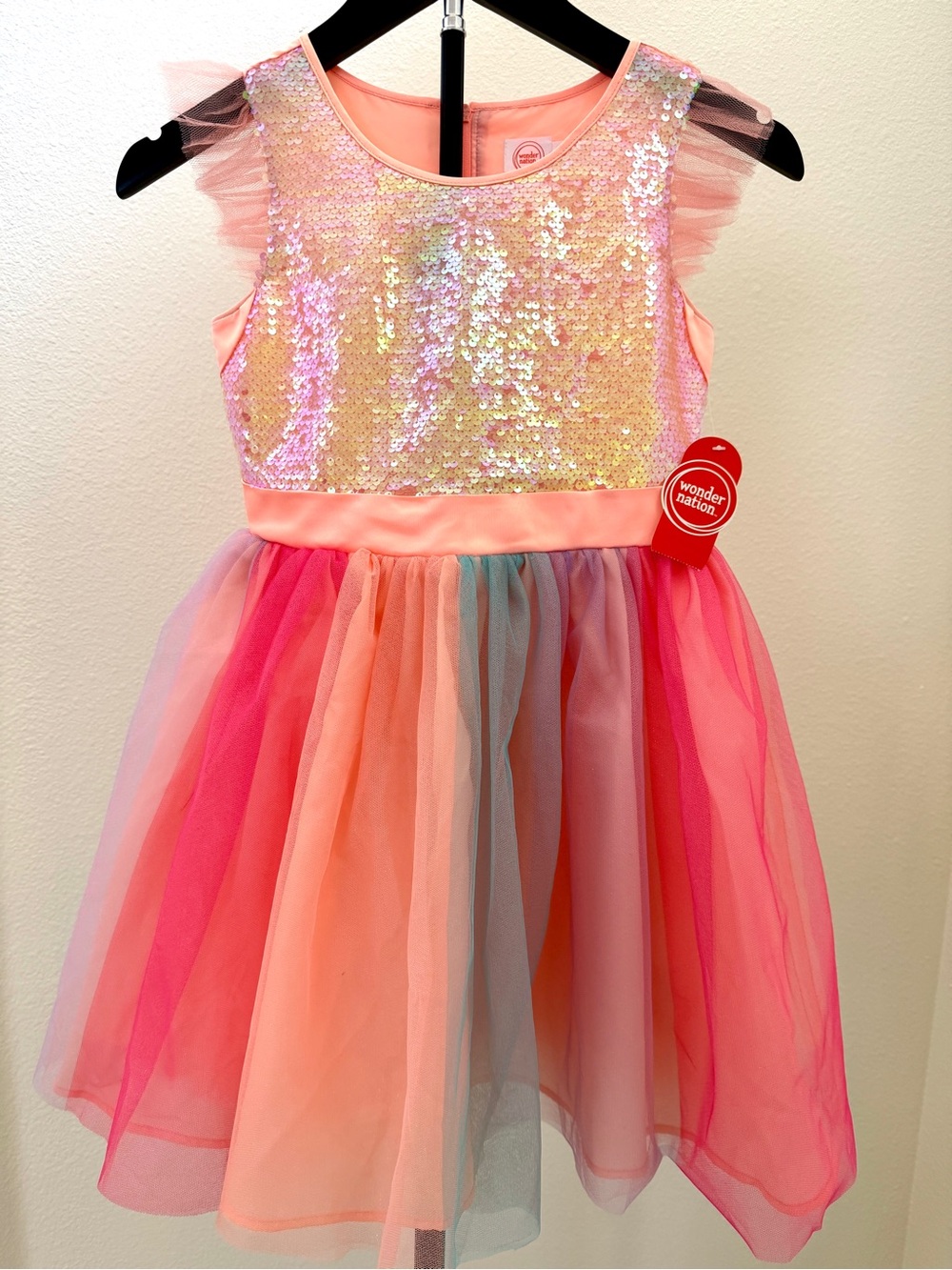 wonder nation Pink Multi-Color Sequin Tulle Party Dress